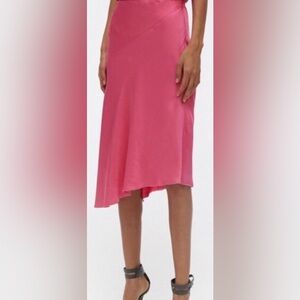 Helmut Lang Satin asymmetrical skirt mid length in hot pink color size 8